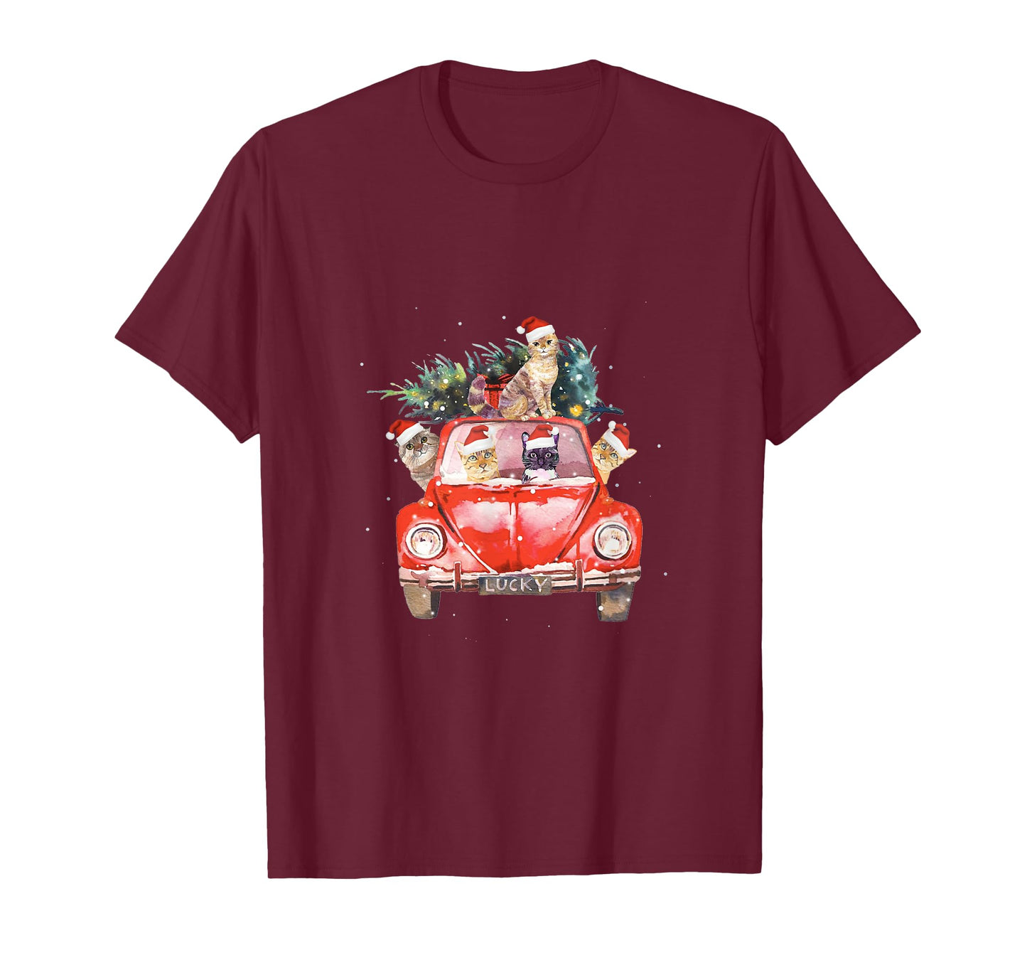 Cat Riding Red Truck Christmas Tree Cat Santa Hat Xmas Gift T-Shirt for Men Women Kids