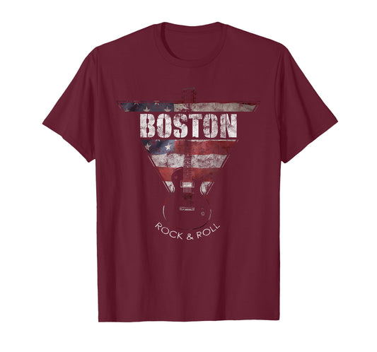 Boston Souvenir Vintage American Flag Guitar Player Rock Fan T-Shirt