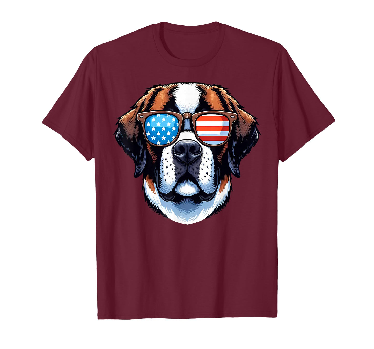 Saint Bernard Patriotic American Flag USA Sunglasses Dog T-Shirt