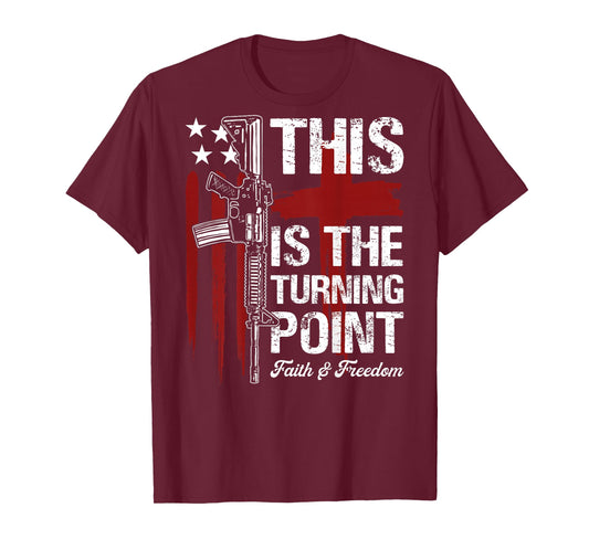 This is The Turning Point Faith Cross US Flag Patriotic Back T-Shirt