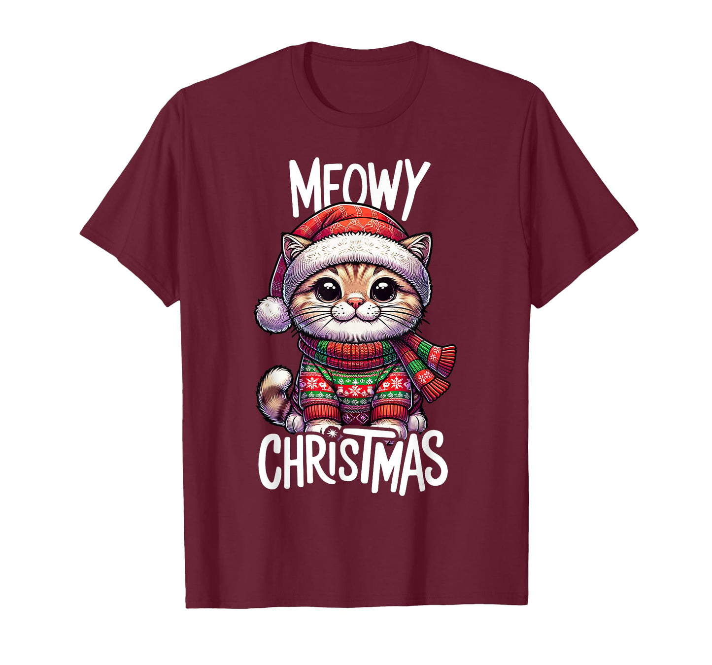 Meowy Christmas Cat Lover Funny Festive Holidays Cute Kitten T-Shirt