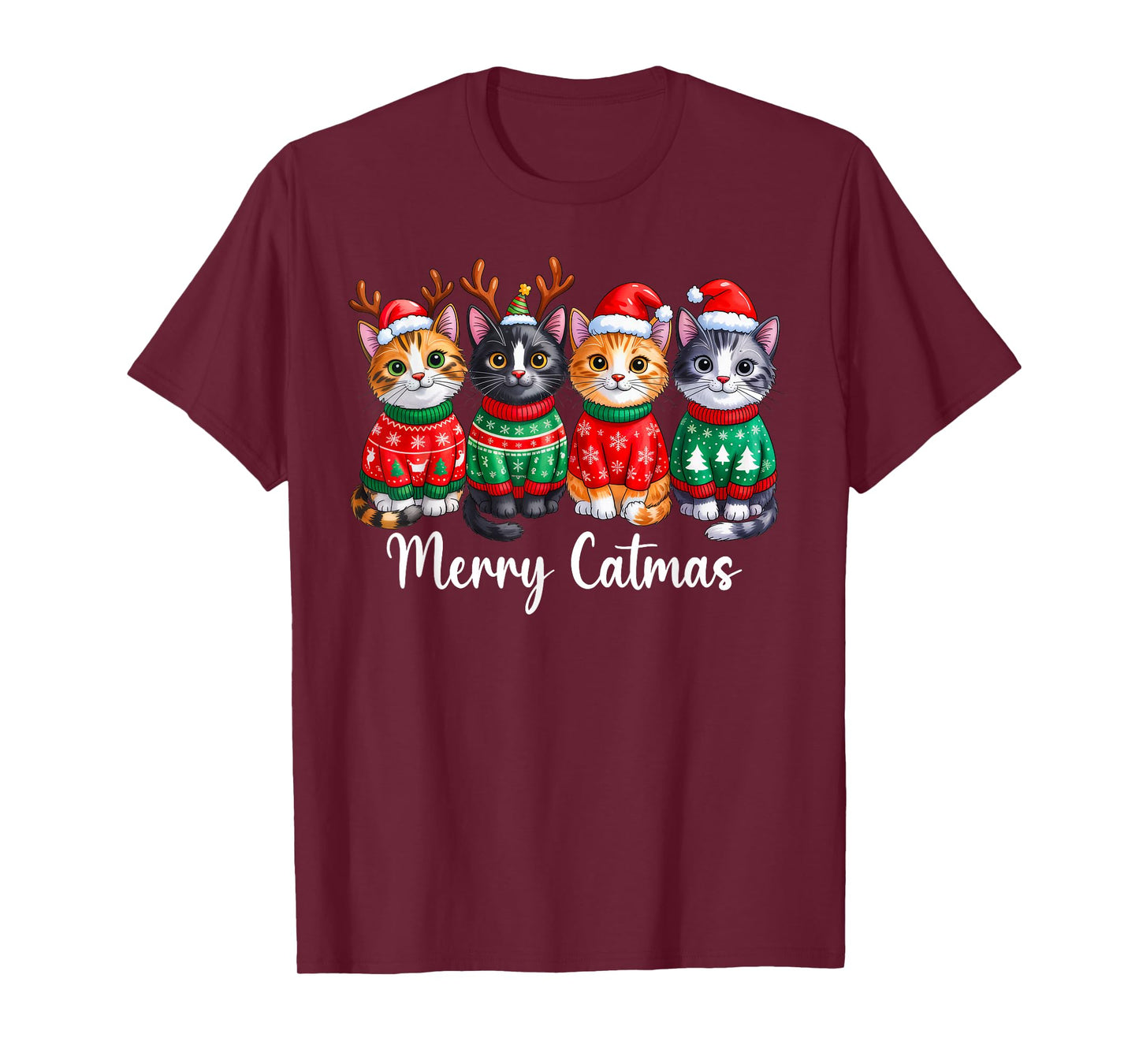 Merry Catmas Santa Reindeer Christmas Cat Lover Xmas Pajamas T-Shirt