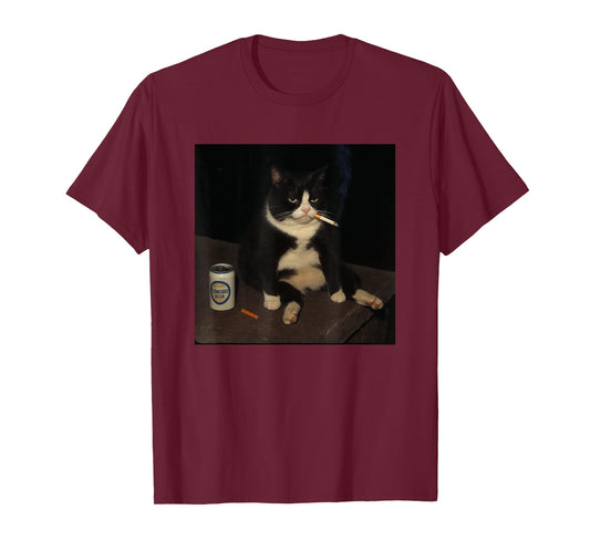 Cigarette Kitten Funny Gen Z Smoking Cat Meme Stupid Beer T-Shirt