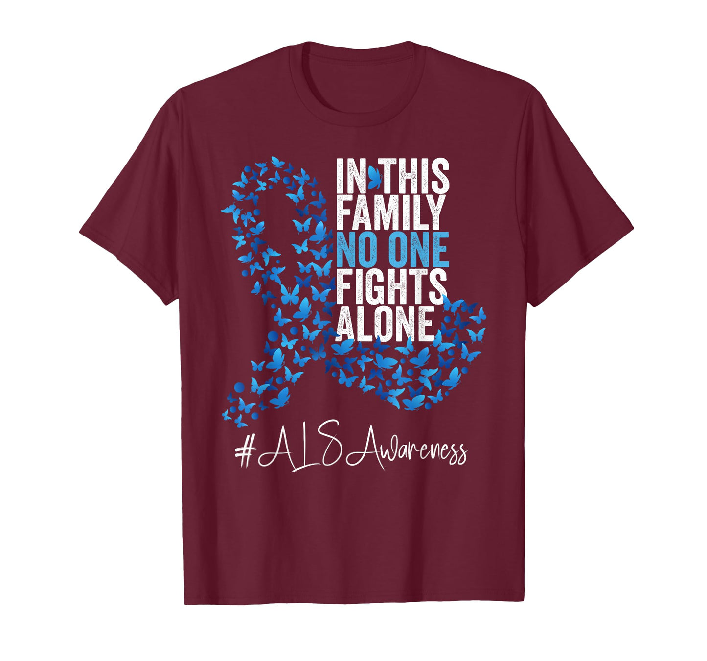 ALS Awareness Month Blue Ribbon Butterflies T-Shirt