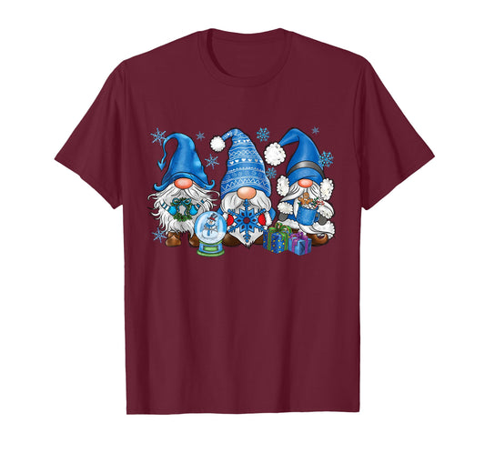 Snowman Gnomes in Blue Merry Christmas Gnomies Hello Winter T-Shirt