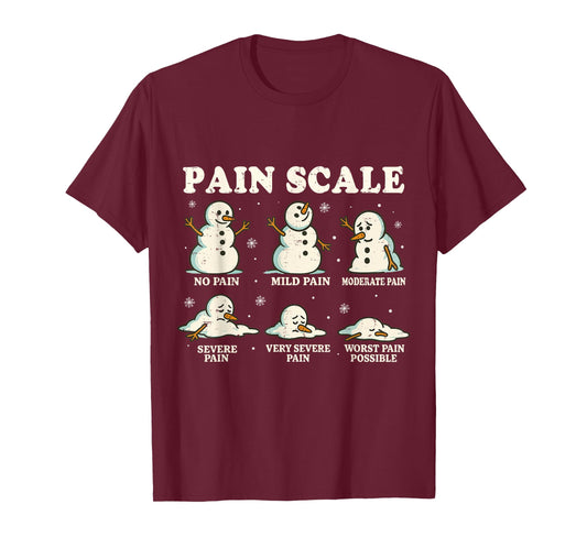 Christmas Pain Scale Snowman Funny Nurse ICU Nurse Xmas Pjs T-Shirt