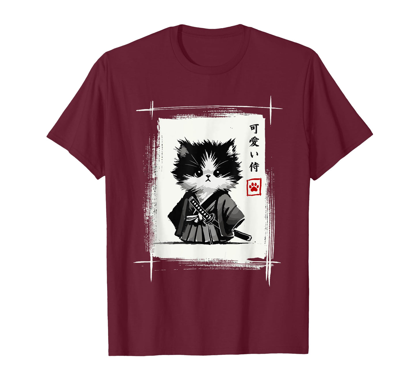 Samurai Cat Japanese Art Sumi-e Novelty Kawaii Funny Cat T-Shirt