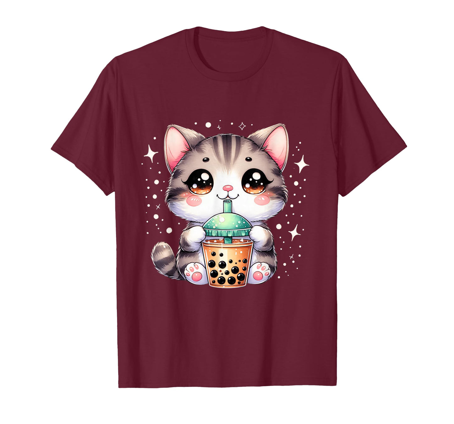 Cute Cat Boba Tea Girl Women Japanese Anime Graphic T-Shirt