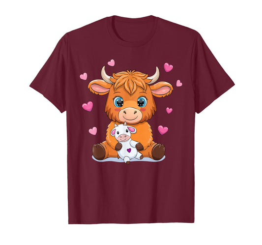 Cute Highland Cow Hugging Toy Farmer Farm Country T-Shirt