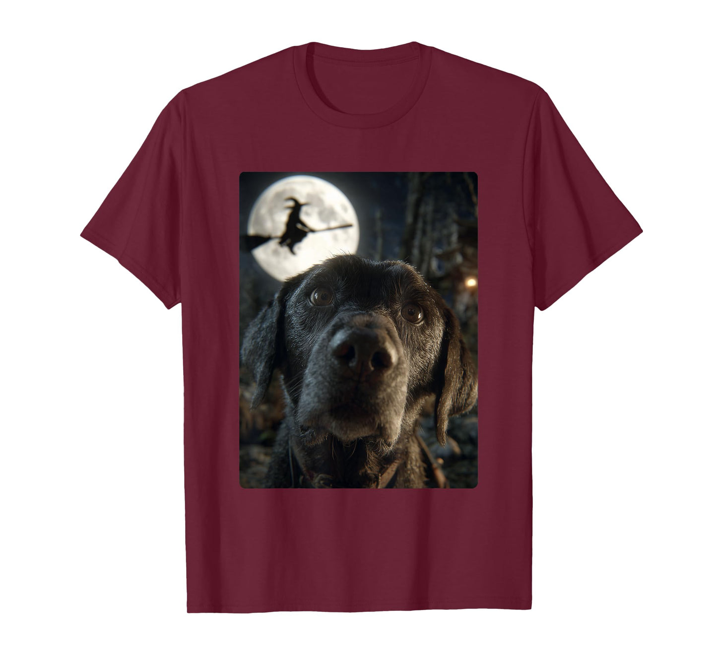 Funny Labrador Selfie Full Moon Flying Witch Halloween Dog T-Shirt