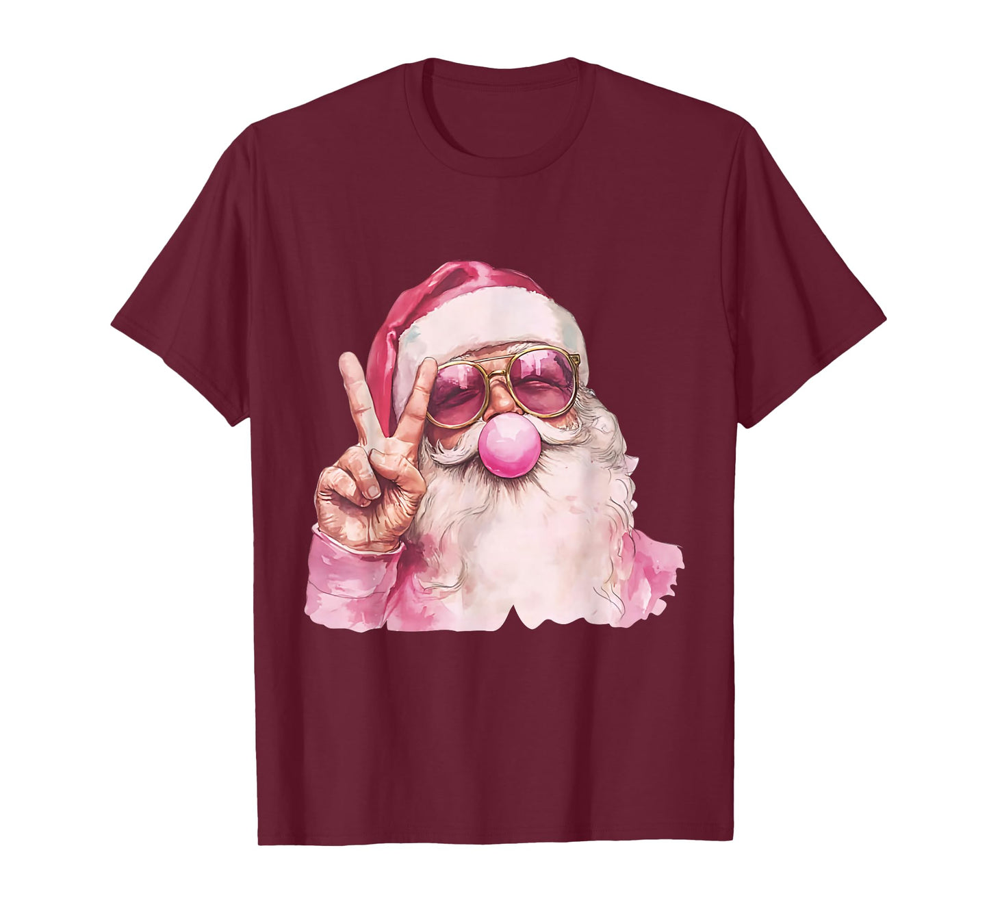 Pink Santa Peace Sign Bubblegum Christmas Vibes T-Shirt