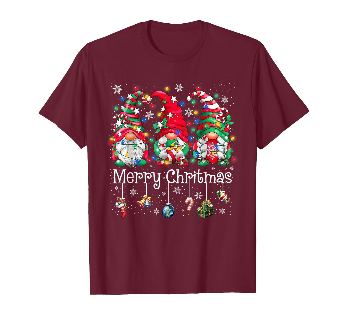 Cute Gnomes Merry Christmas Light Family Gnome Xmas Matching T-Shirt