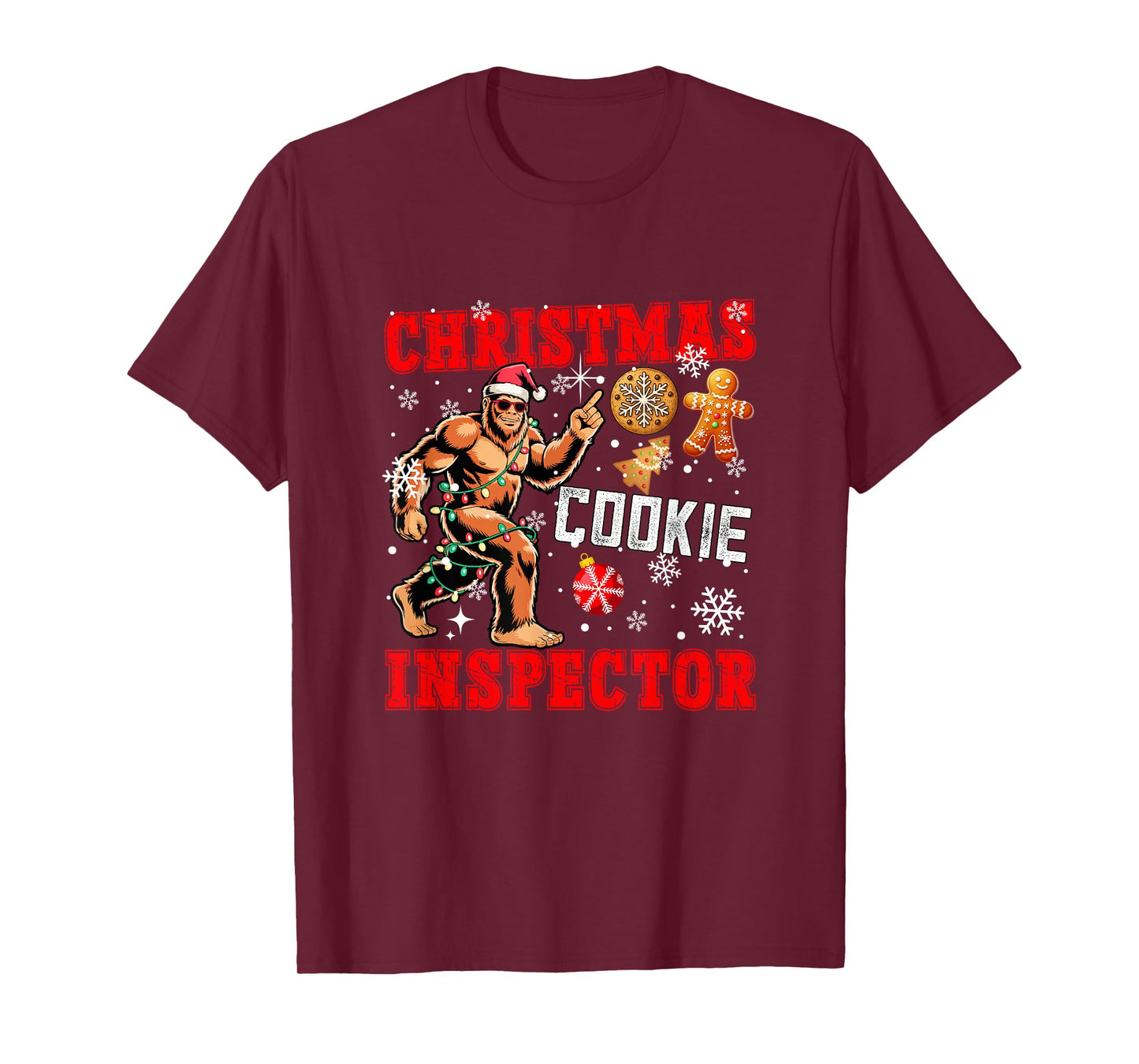 Christmas Cookie Inspector Xmas Santa Bigfoot Funny Baker T-Shirt