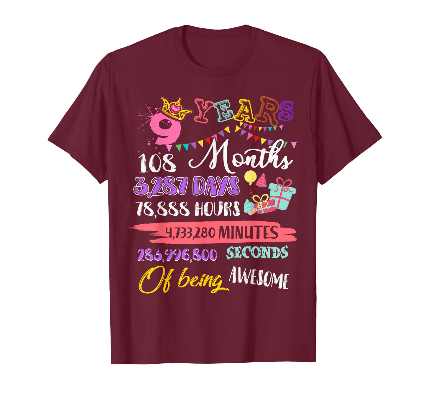 9th Birthday for Girls 9 Years Old Being Awesome Gift T-Shirt