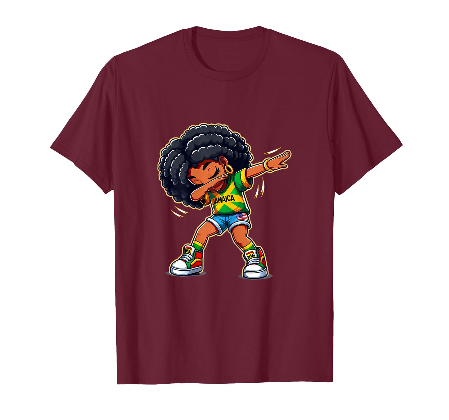 Jamaican Girl Kid Half American Half Jamaican Flag Patriotic T-Shirt