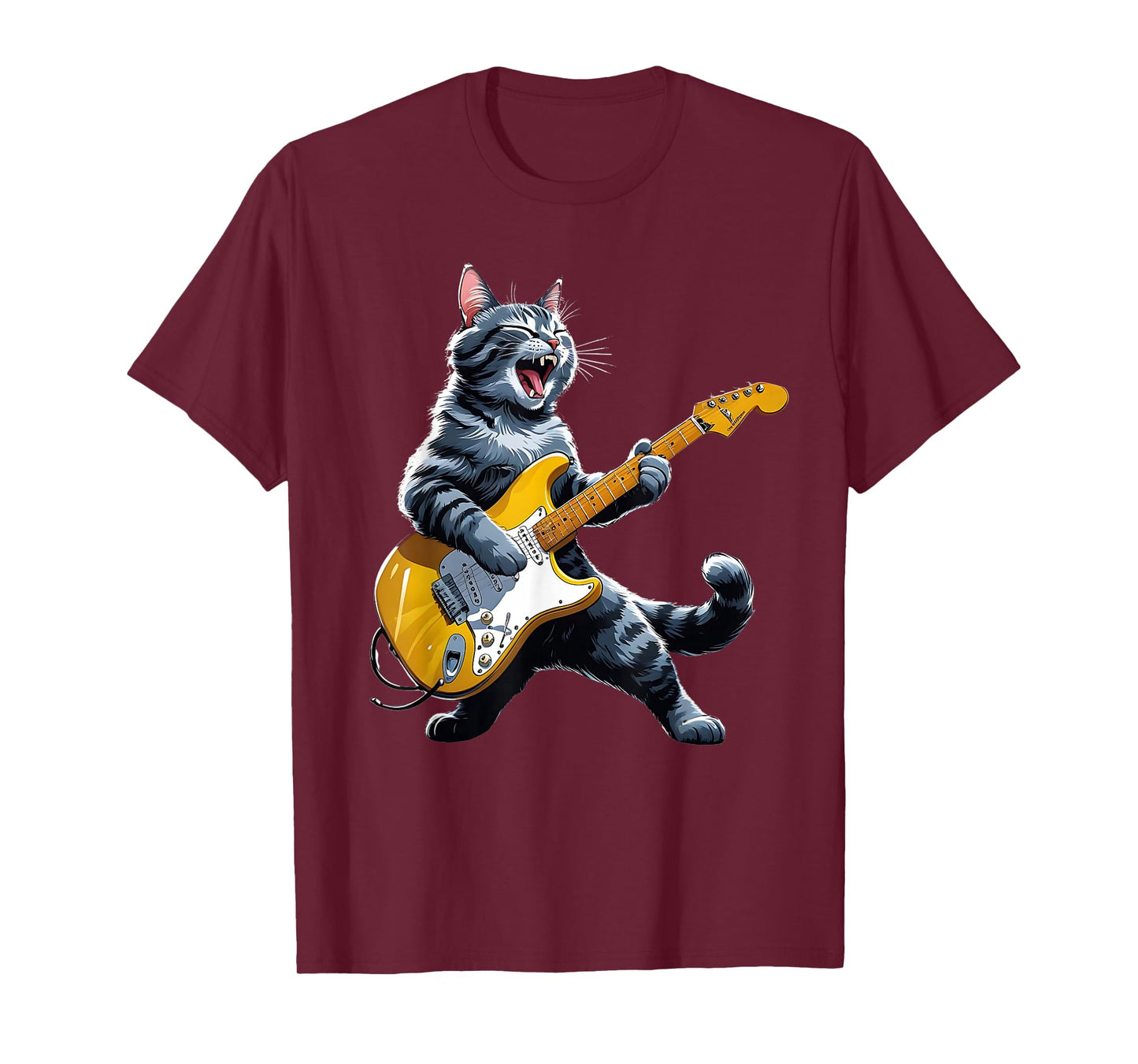 Cat Playing Guitar Rock Star Rock and Roll Men Women Kids T-Shirt