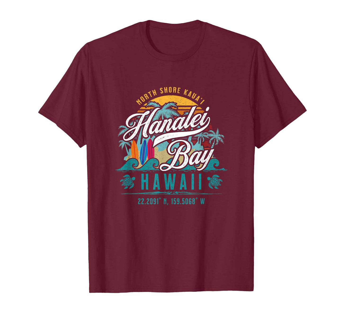 Hanalei Bay North Shore Kauai Hawaii Retro Sun Surf Fishing T-Shirt