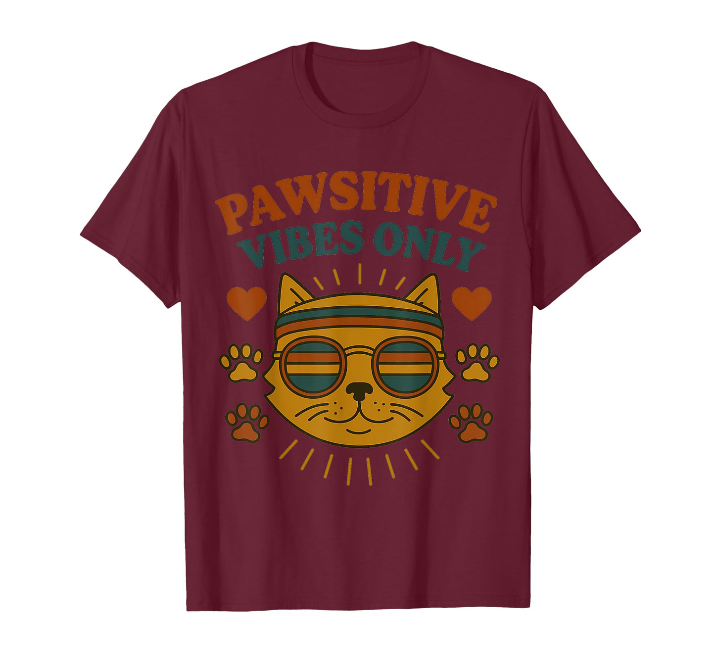 Pawsitive Vibes Only Cool Retro Cat Funny T-Shirt