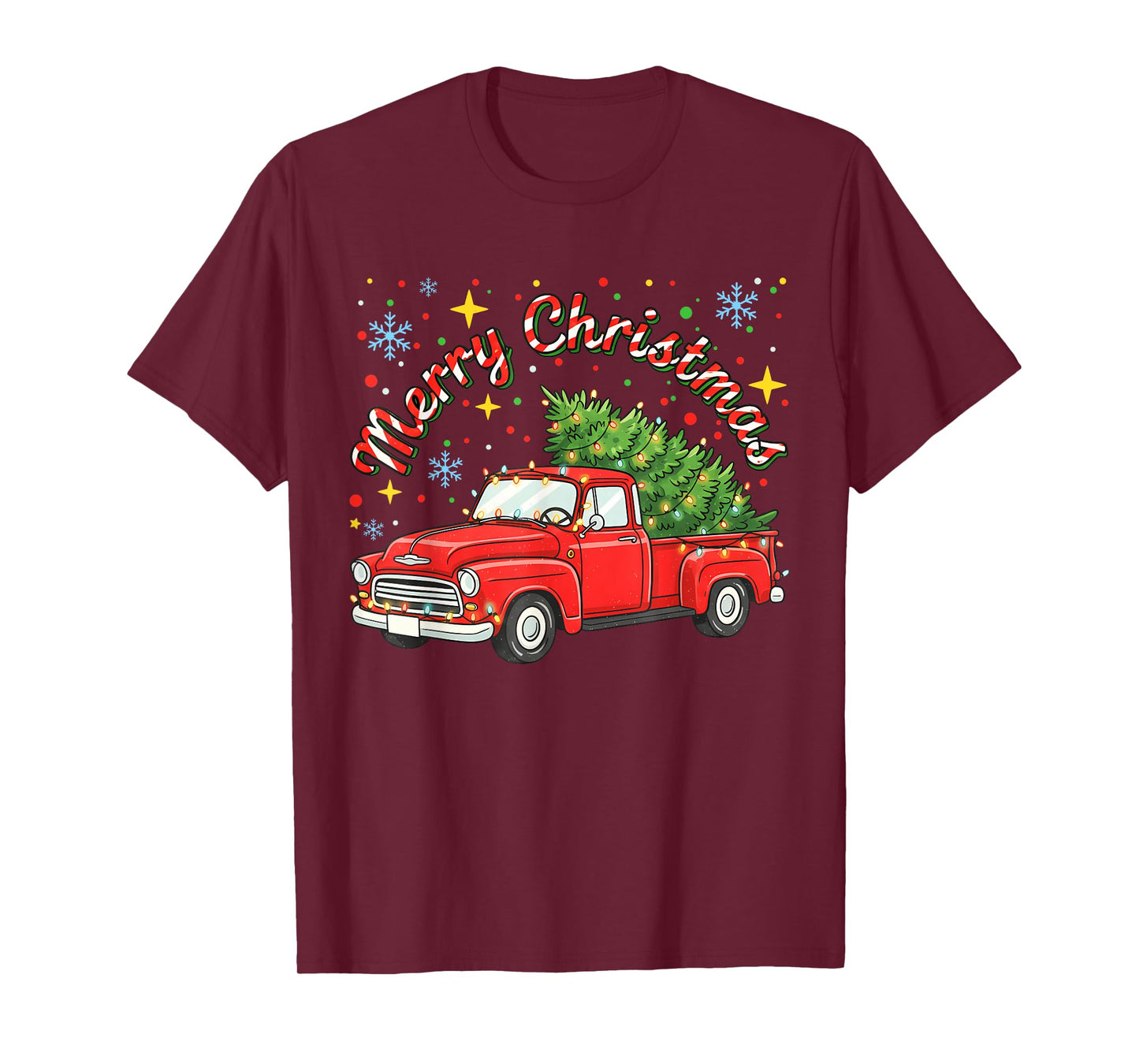 Vintage Merry Christmas Red Truck Xmas Tree Family T-Shirt