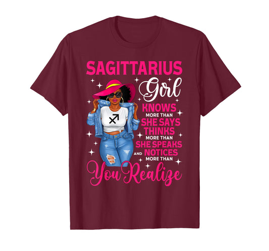 Sagittarius Girl Proud Afro Hair Black Woman Hat Zodiac Sign T-Shirt