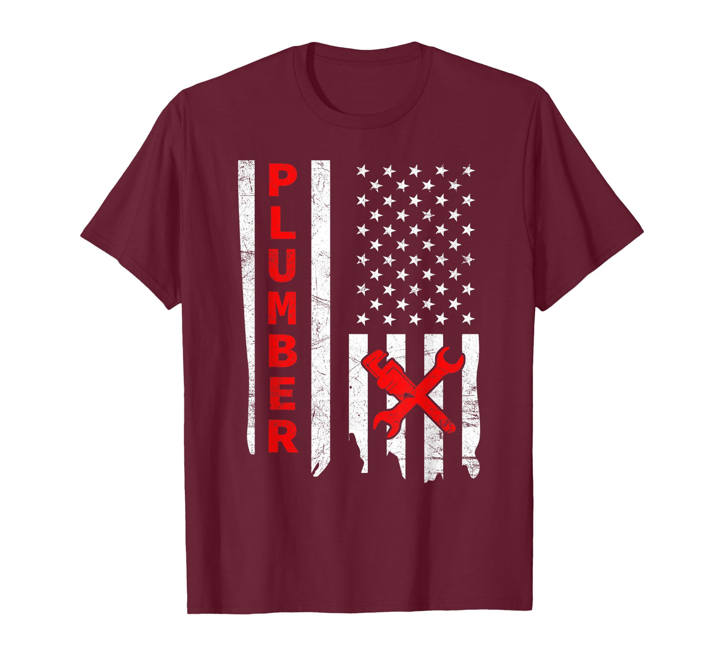 Plumber USA Flag Pipe Wrench Tradesman plumbing Pipefitter T-Shirt