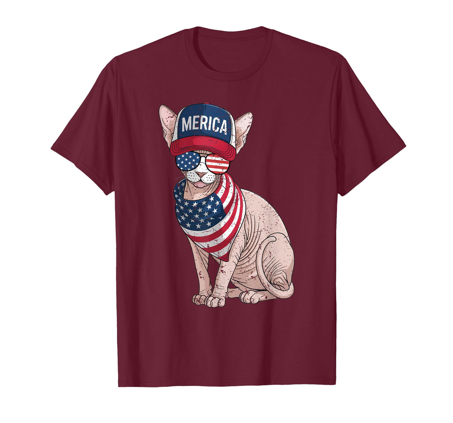 Sphynx Cat 4th of July US American Flag Cat Patriotic T-Shirt for Men Women Kids