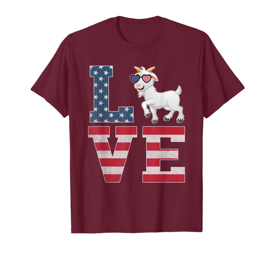 4th of July Decor Patriotic LOVE Goat American Flag T-Shirt