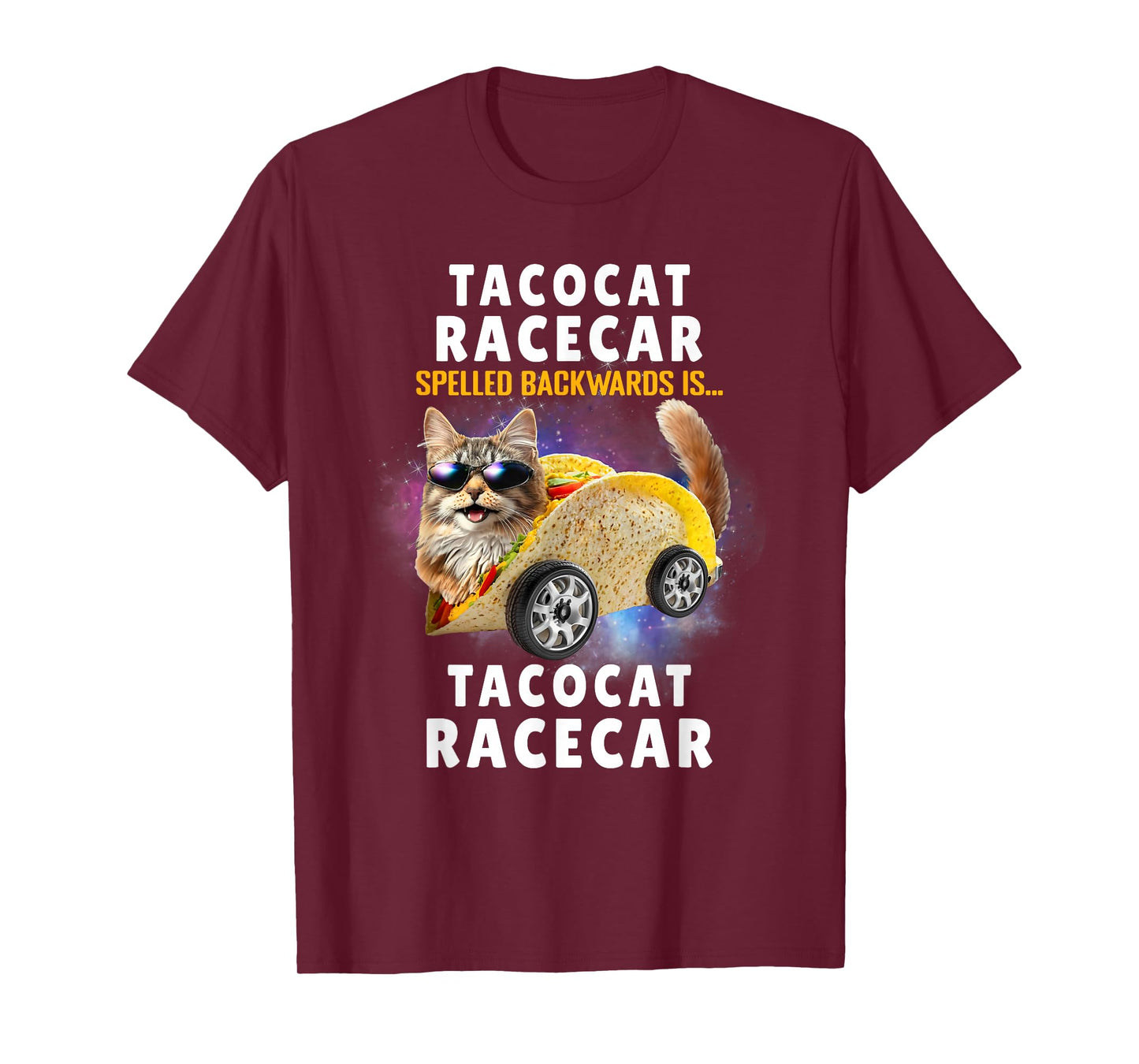 Tacocat Racecar Spelled Backwards Funny Mexican Car Taco Cat T-Shirt