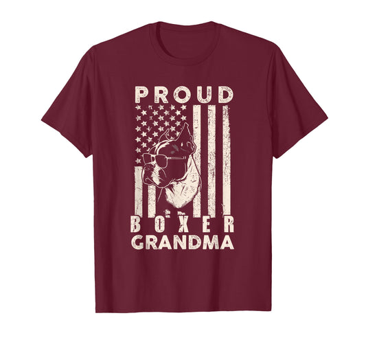 Proud Boxer Dog Grandma American Flag Patriotic Dog Lover Women Kids Men T-Shirt