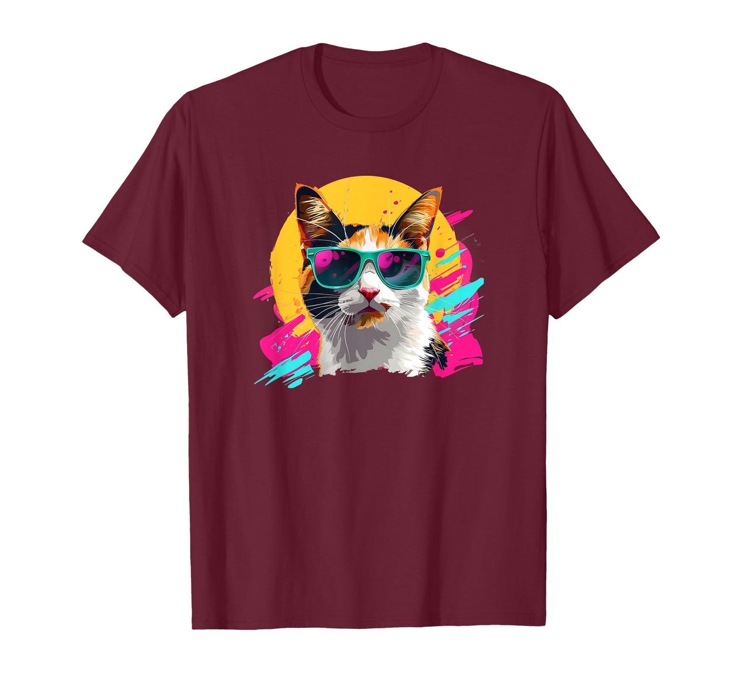 Mens Womens Retro Vintage 80s Sunglasses Calico Cat Lover T-Shirt