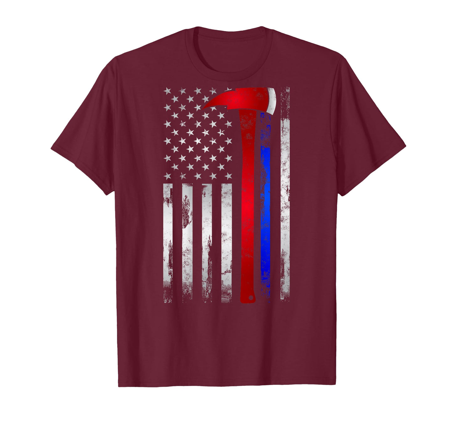 Thin Red Blue line American Flag Axe Gift Firefighter Police T-Shirt