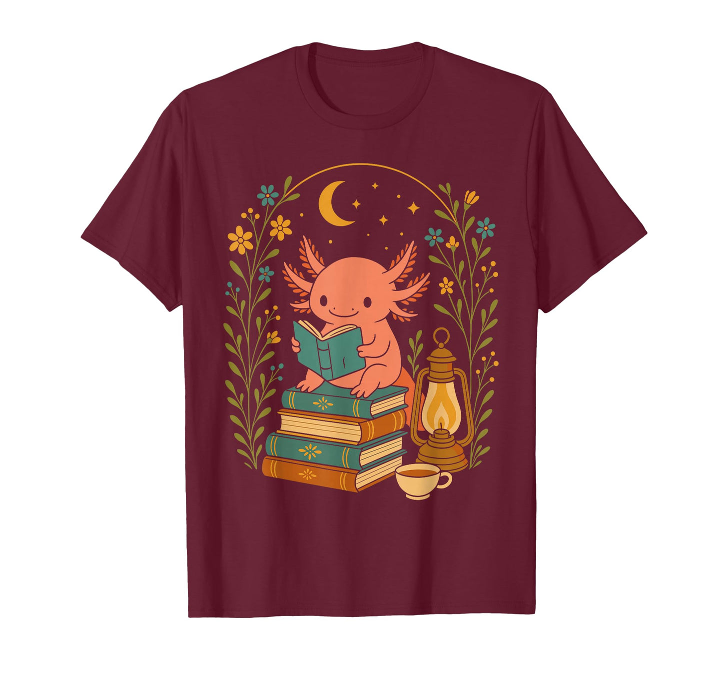 Cute Axolotl Reading Books Cozy Bookworm T-Shirt