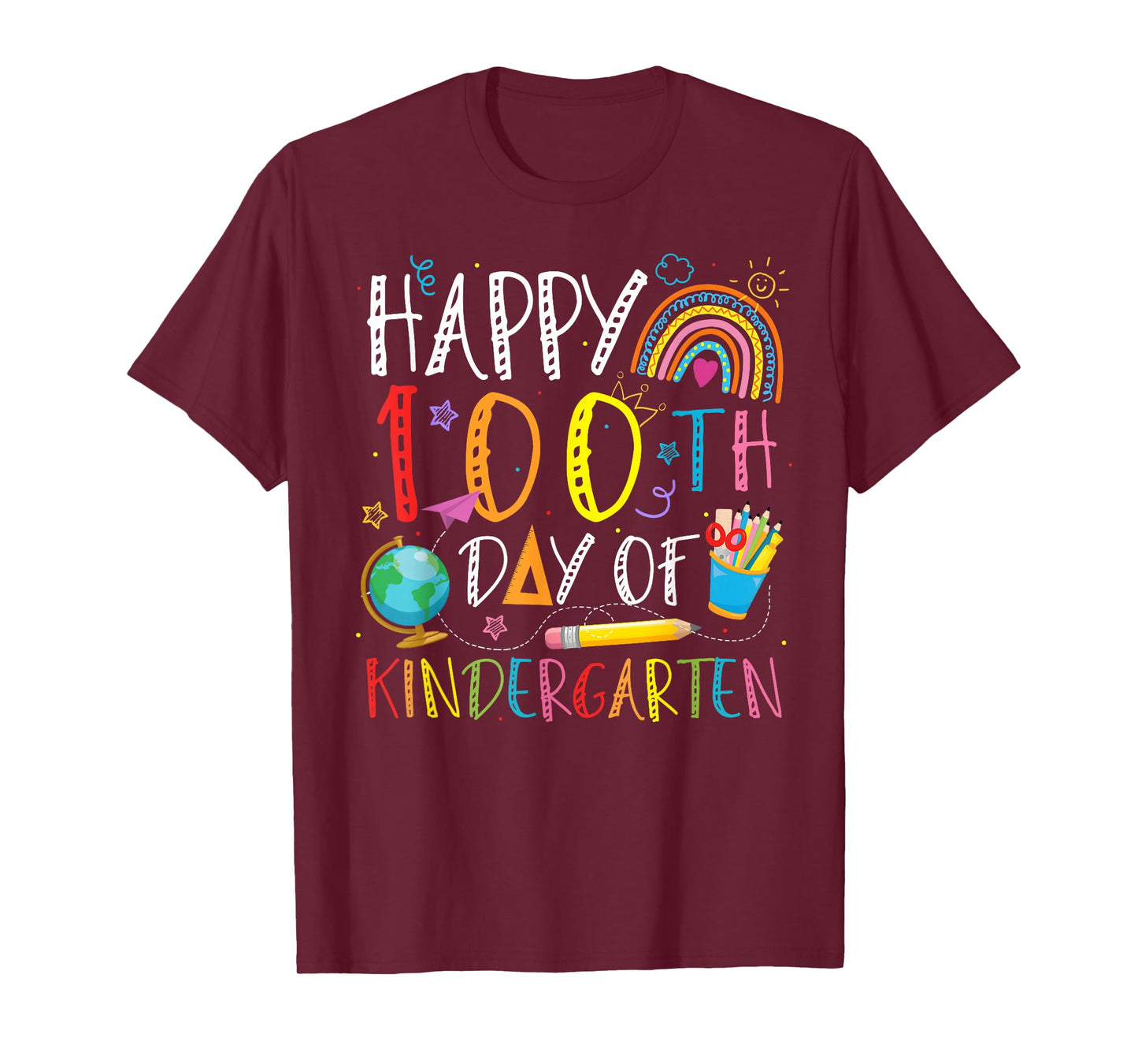 Happy 100th Day of Kindergarten Kids Teacher Rainbow T-Shirt