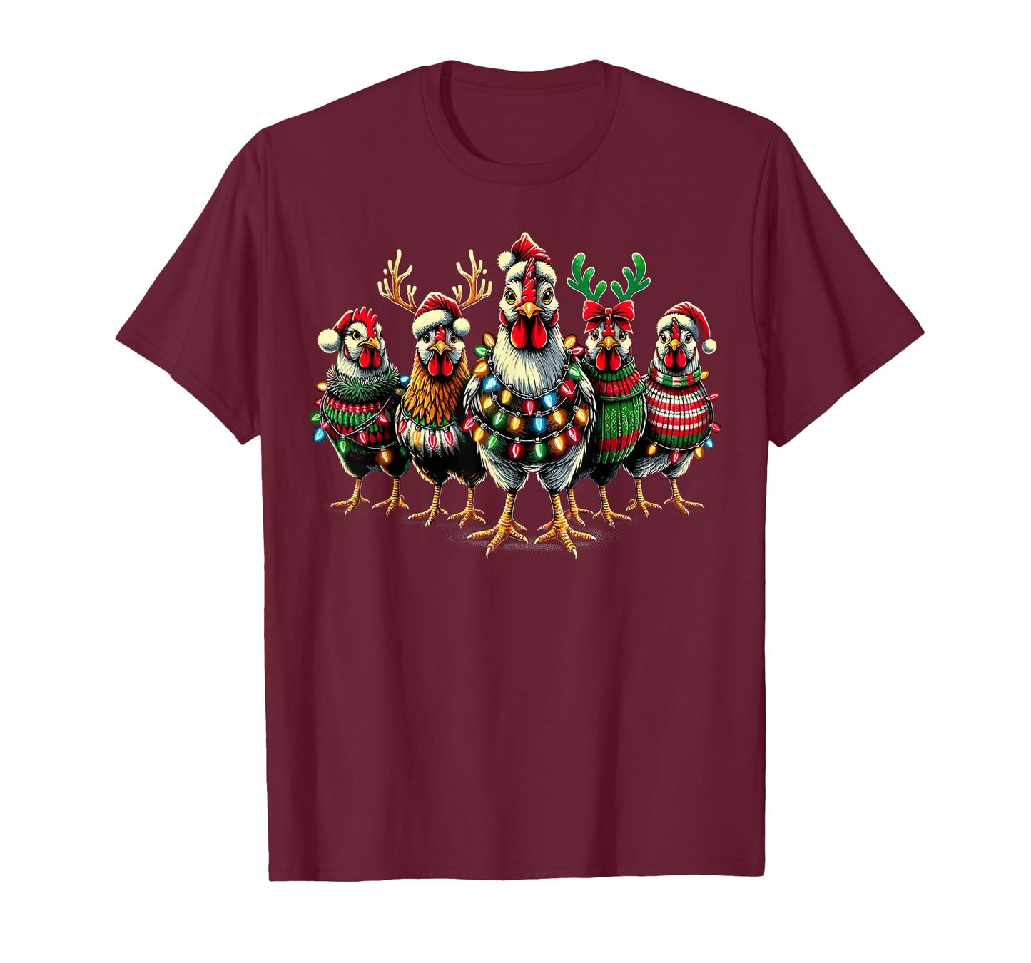 Christmas Chicken Lights Farm Xmas T-Shirt