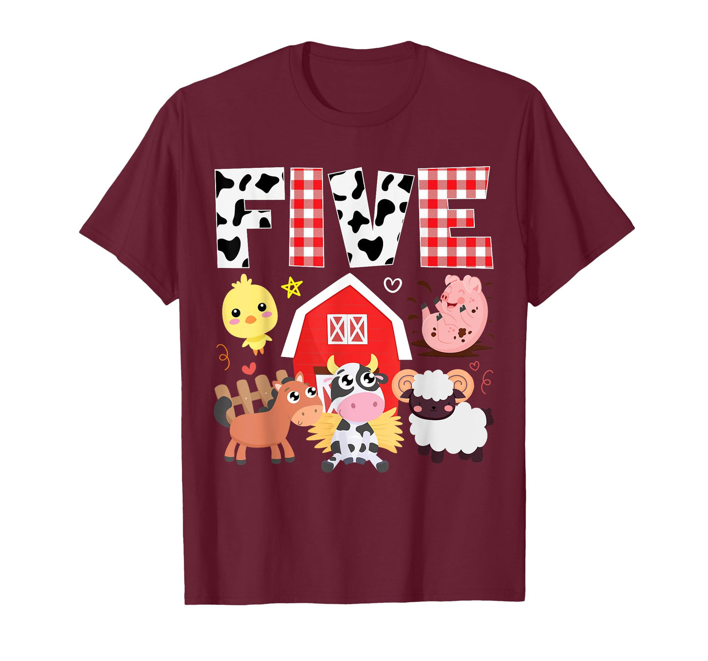 5th Birthday Five Year Old Farm Theme Animals Birthday Party T-Shirt