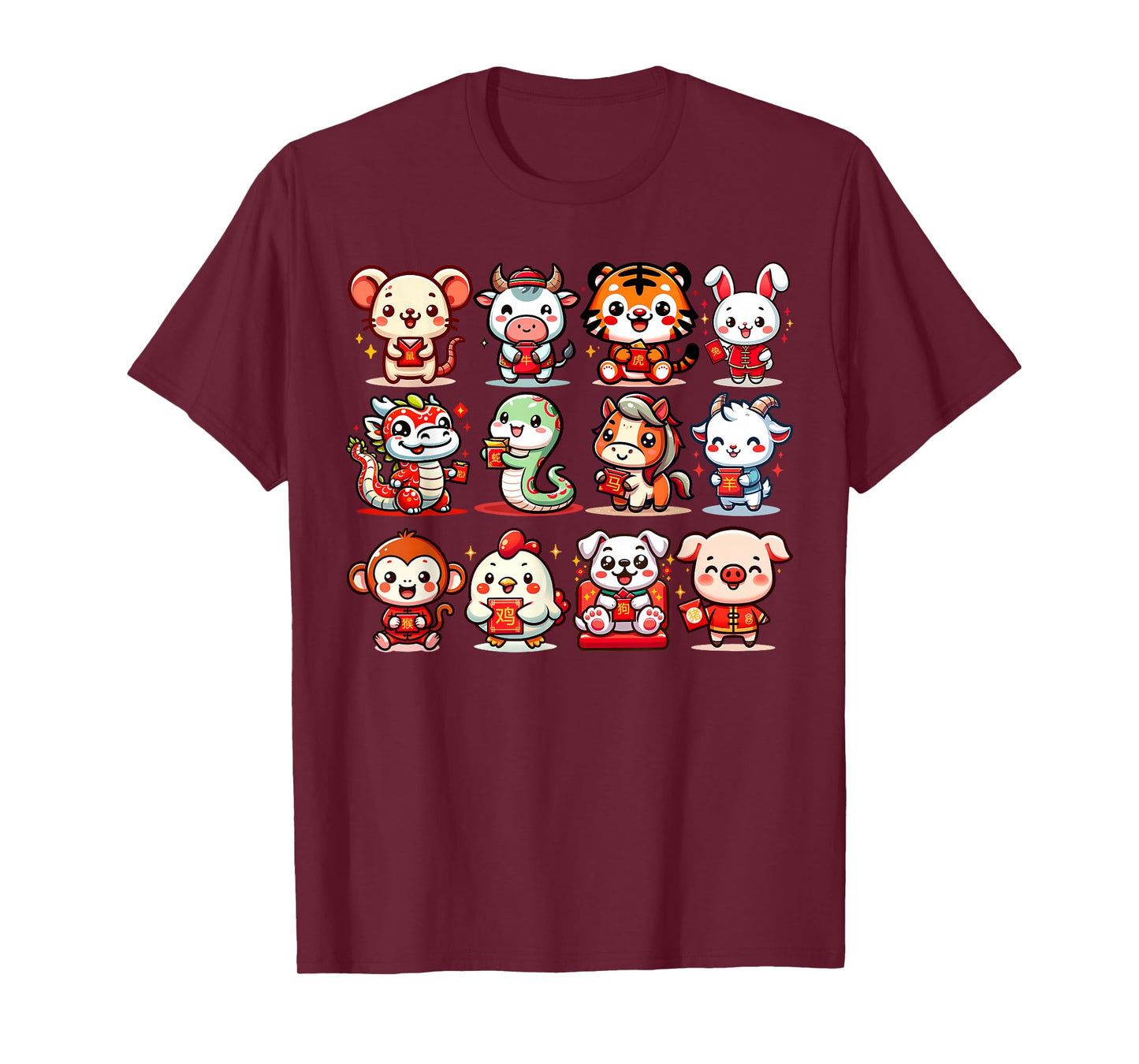 Cute Animal Twelve Zodiac Signs Celebrate Lunar New Year T-Shirt