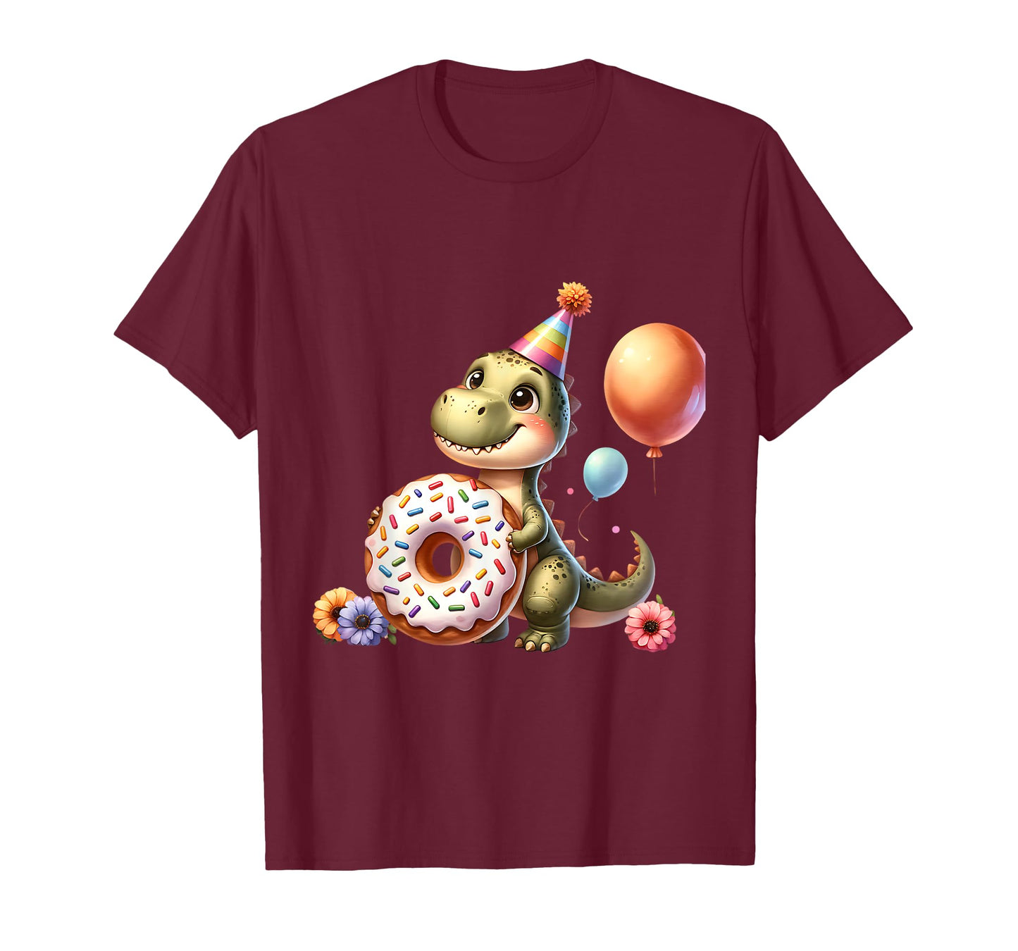 Cute Dinosaur with Donut Birthday Celebration T-Shirt