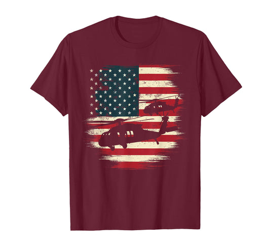 Helicopter USA Vintage Flag American T-Shirt