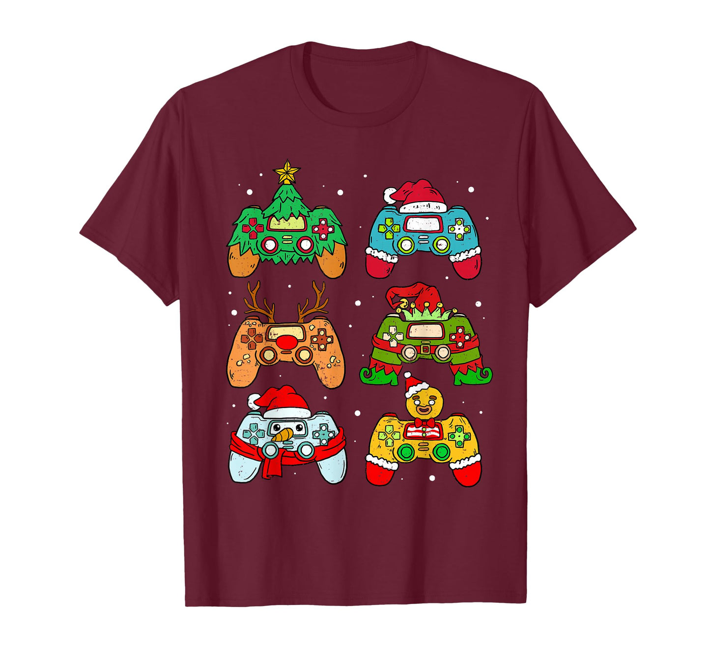Christmas Santa Elf Gaming Controllers Snowman Boys Kids T-Shirt