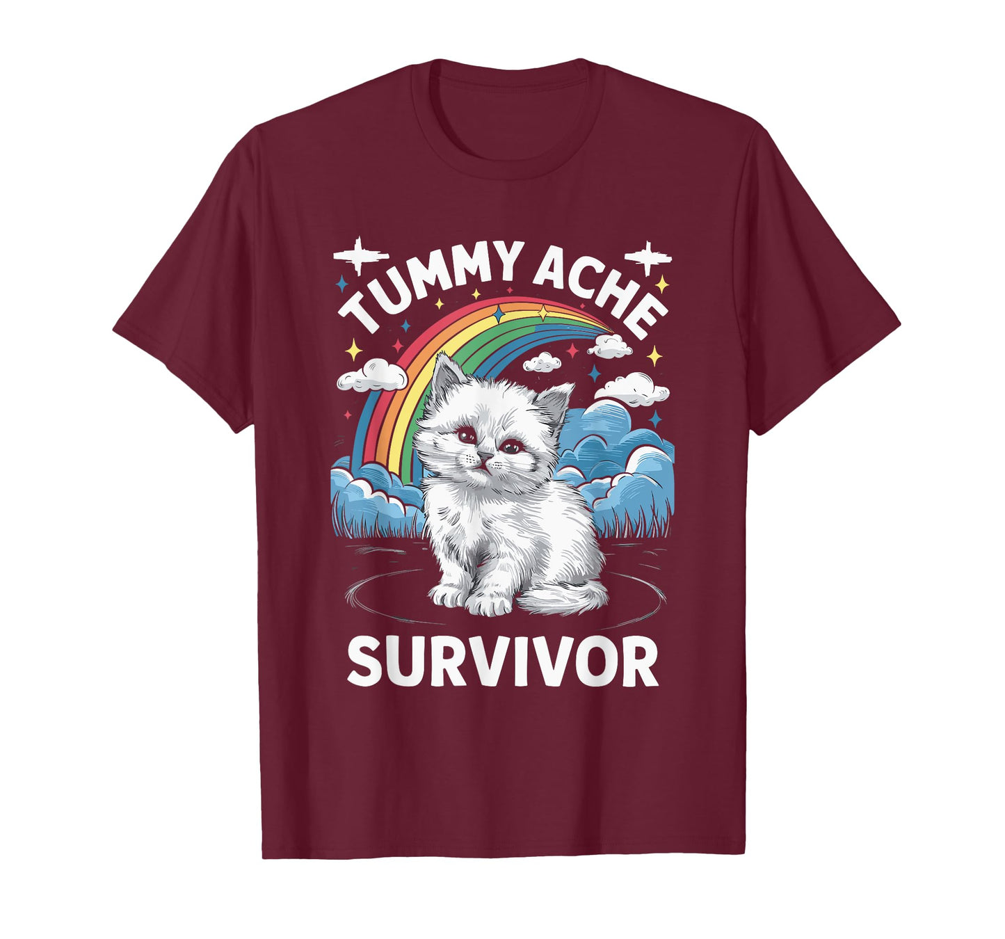 Oddly Specific Meme Stomach Ache Funny Black Tummy Ache Survivor Cat T-Shirt