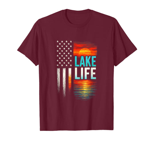 Lake Life - Lake Life Boating Fisherman Sunset T-Shirt