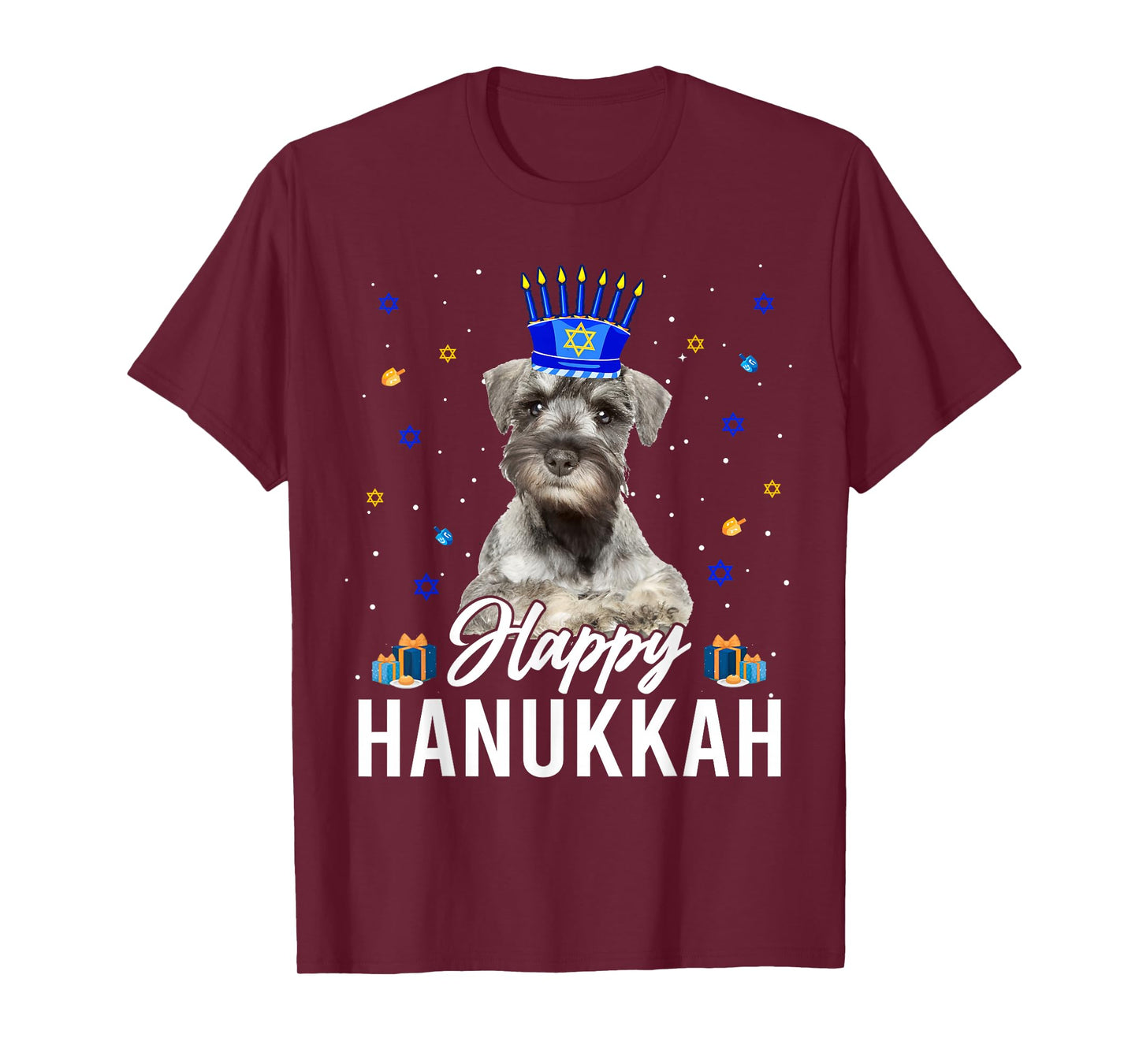 Happy Hanukkah Miniature Schnauzer Menorah Hat Jewish Xmas T-Shirt