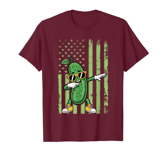 Graphic Dabbing Pickle American Flag Dancing Cucumber T-Shirt