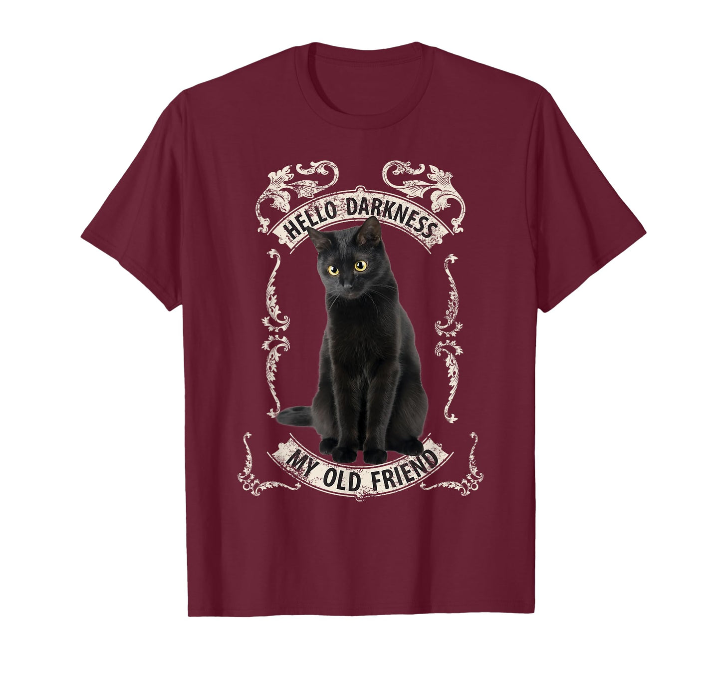 Hello Darkness My Old Friend Black Cat Lovers Music Fan T-Shirt