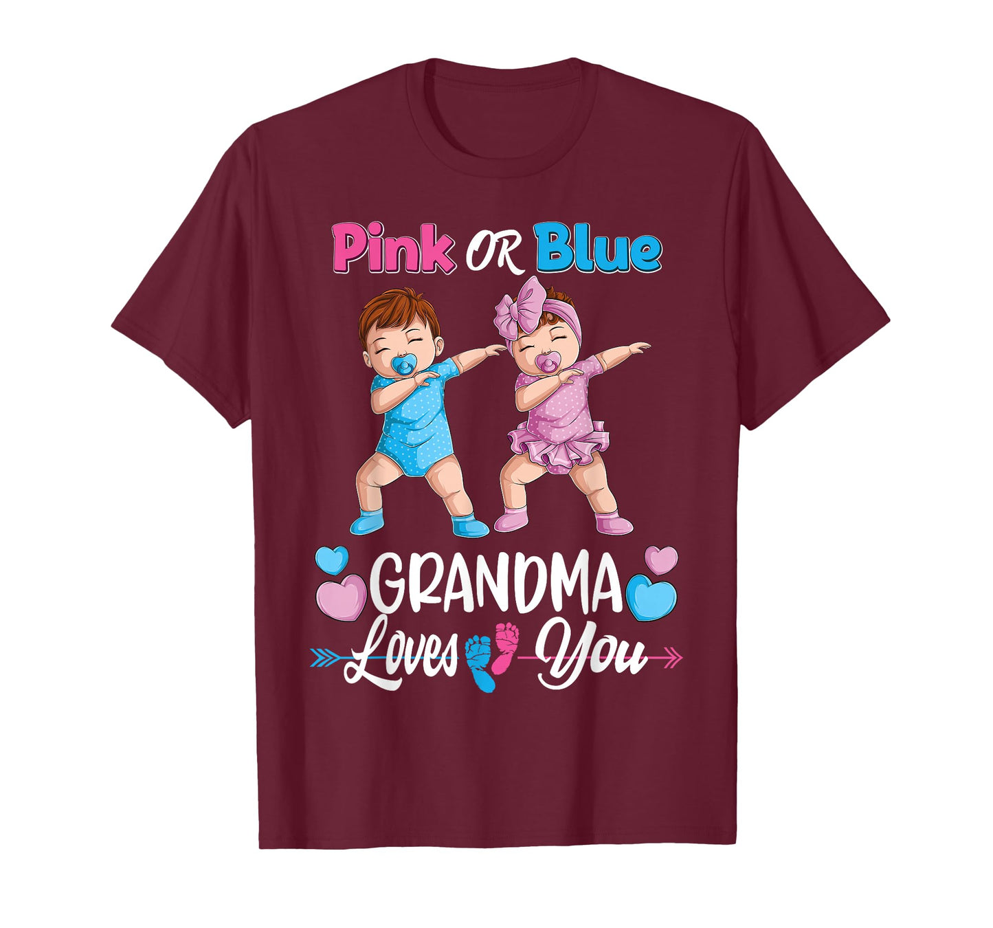 Pink Or Blue Grandma Loves You Baby Gender Reveal Party T-Shirt Small