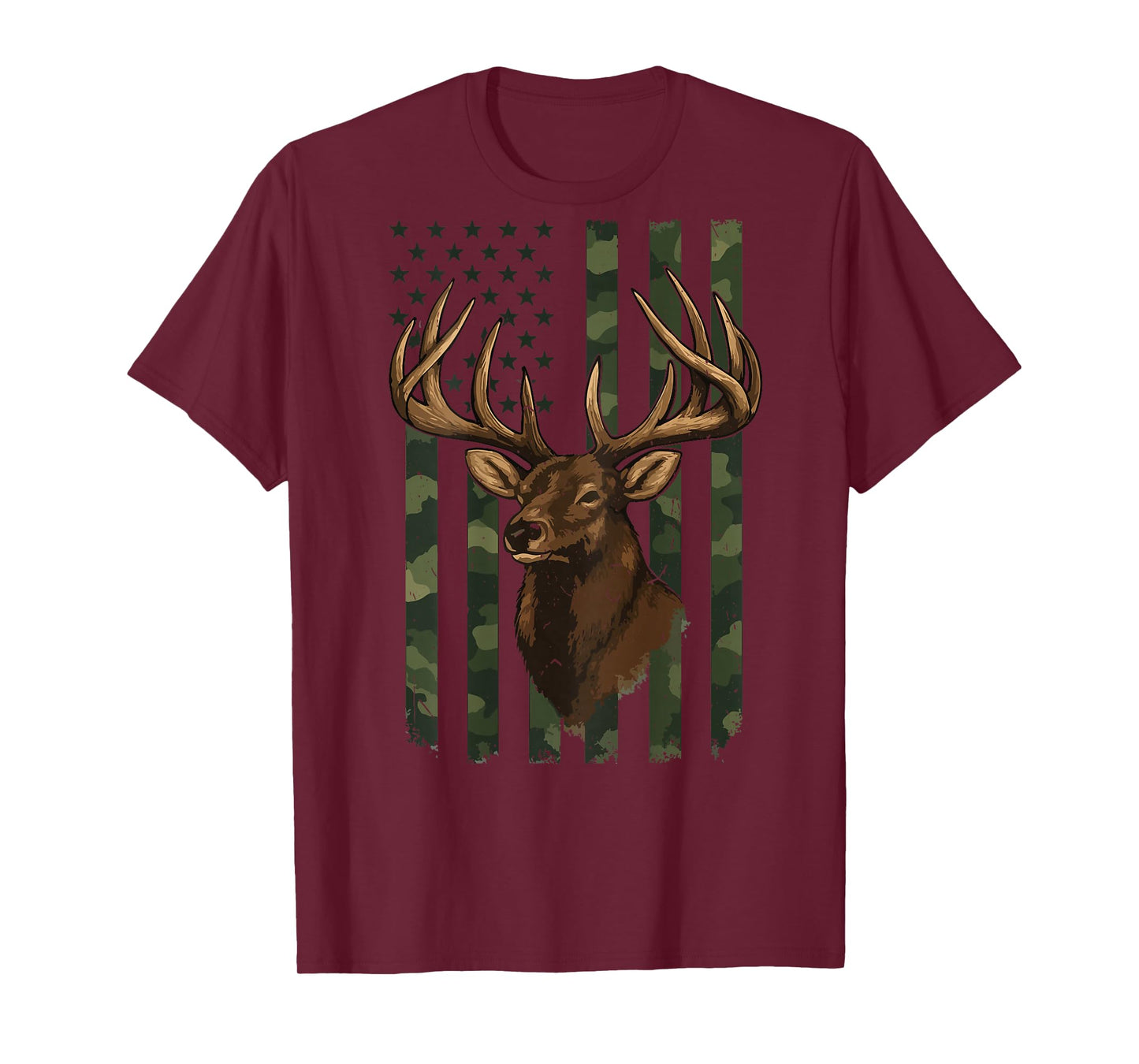 Youth Men Camo Deer Hunting American Flag Whitetail Buck Boy T-Shirt
