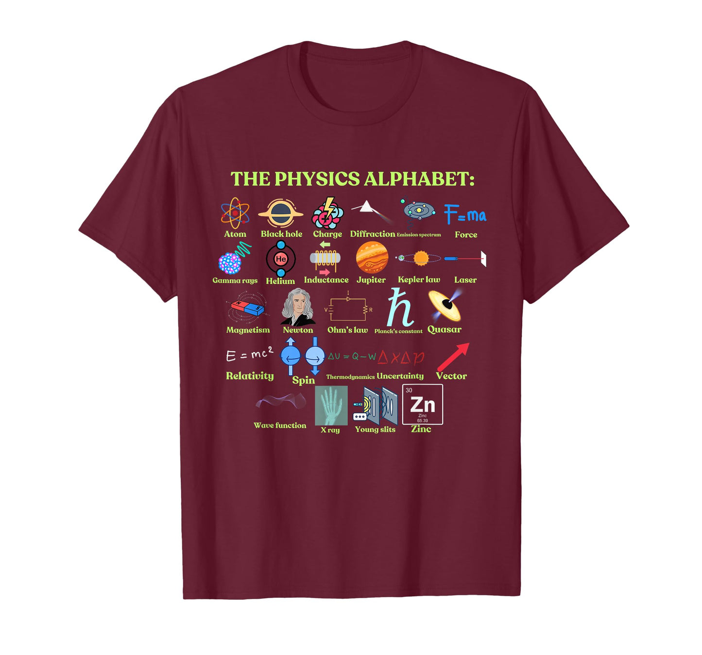 The Physics Alphabet, cool science and Physics T-Shirt