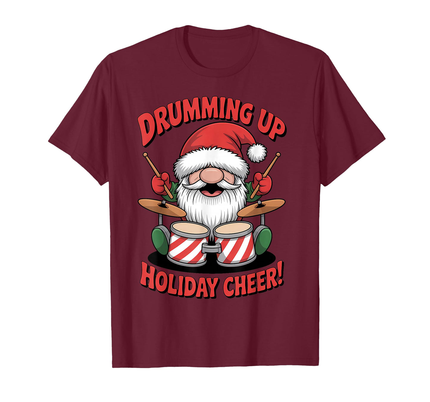 Funny Christmas Drummer Gnome Drumming for Men Women Kids T-Shirt