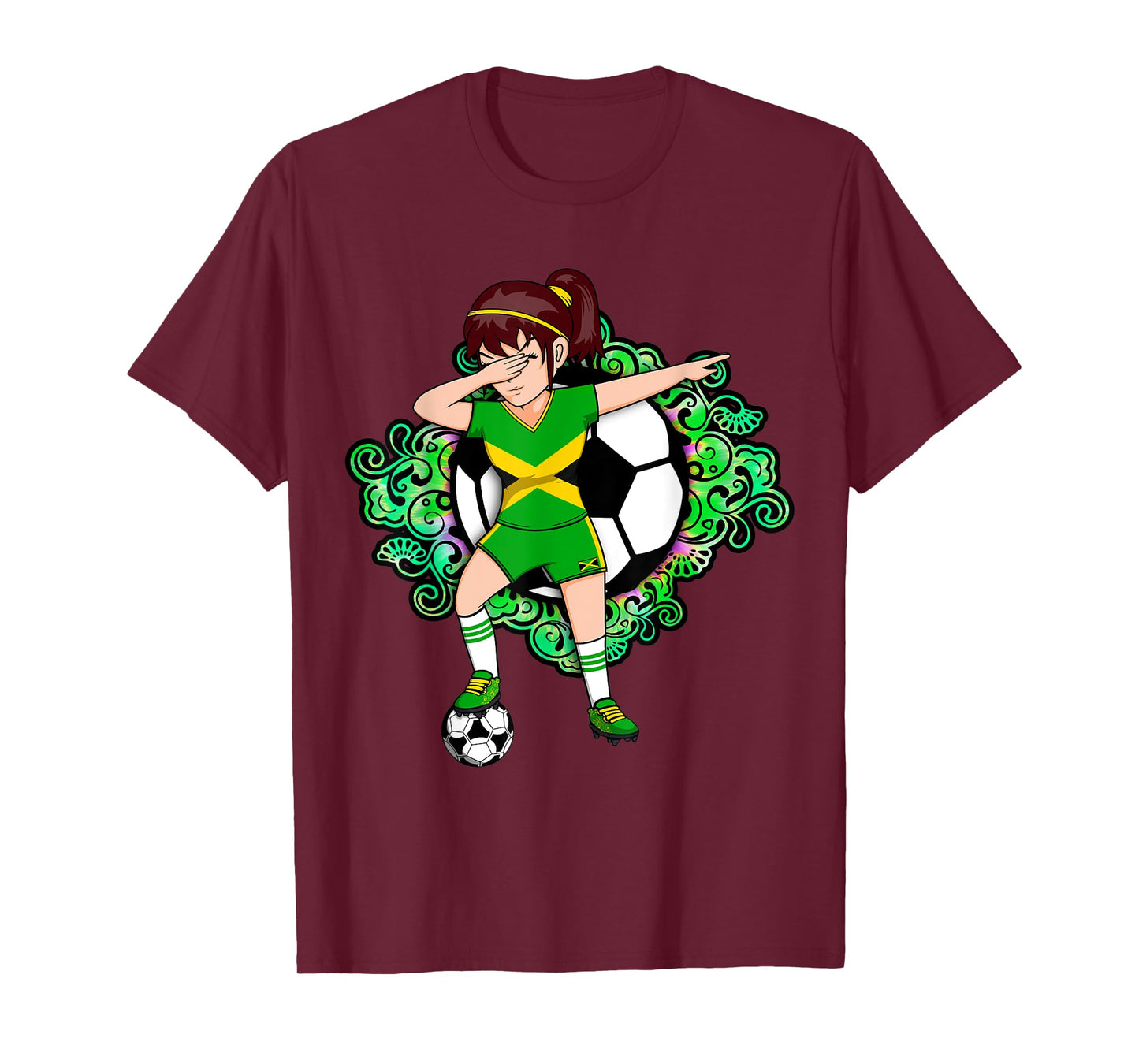 Dabbing Soccer Girl Jamaica Jersey Floral Football Flower T-Shirt