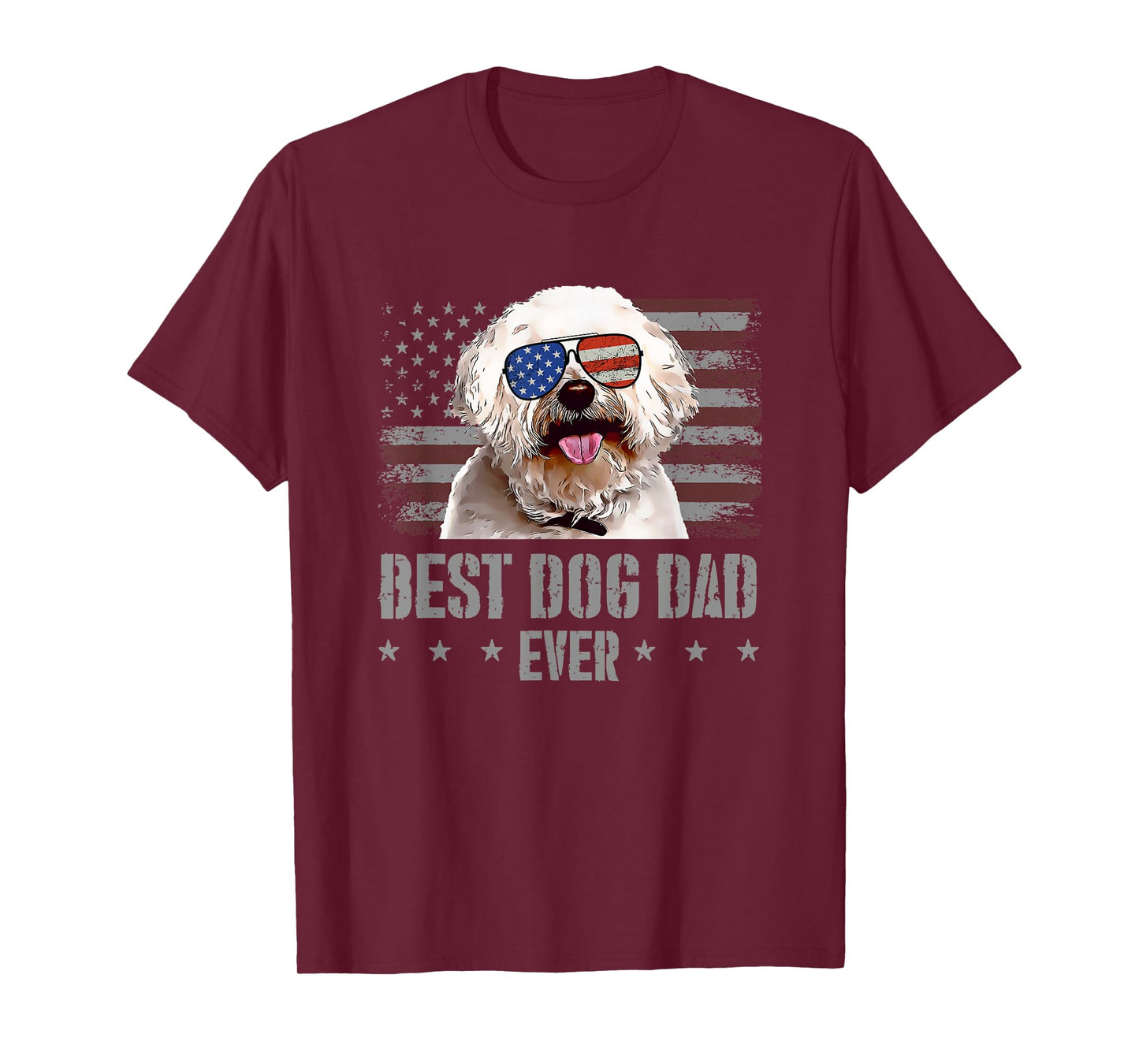 Bichons Frise Best Dog Dad Ever Retro USA American Flag T-Shirt